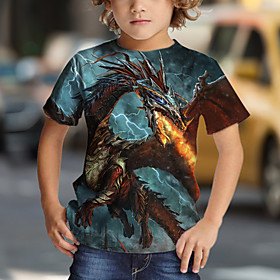 Kids Boys' T shirt Short Sleeve 3D Print Dragon Green Children Tops Summer Active Regular Fit 4-12 Years