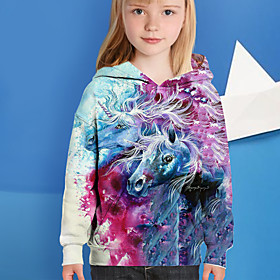 Sweat à capuche Fille Enfants Manches Longues 3D effet Licorne Fuchsia Enfants Hauts Automne Actif Standard 4-12 ans