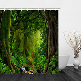 Tropical Forest Landscape Digital Printing Waterproof Fabric Shower Curtain Suitable for Bathroom Home Decoration. Covered Bathtub Curtain Lining Includes with