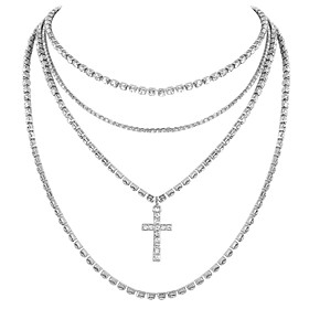 european and american cross-border fashion multi-layer geometric diamond-studded claw chain chain cross pendant necklace jewelry 16720
