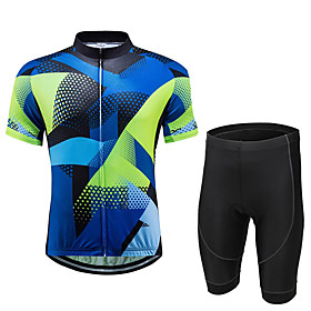 21Grams Men's Short Sleeve Cycling Jersey with Shorts Summer Spandex Blue Plaid Checkered Bike Quick Dry Moisture Wicking Sports Plaid Checkered Mountain Bike