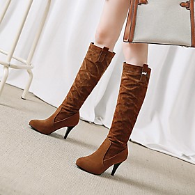 Women's Boots Pumps Round Toe Knee High Boots Daily PU Sequin Solid Colored Red Brown