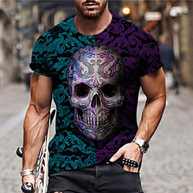 Men's Unisex Tee T shirt Shirt 3D Print Graphic Prints Skull Print Short Sleeve Daily Tops Casual Designer Big and Tall Blue