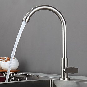 304 Single Handle High Arc Kitchen Faucet Stainless Steel Brushed NickelCommercial Single Hole Kitchen Sink FaucetModern One Hole Bar Sink Faucet