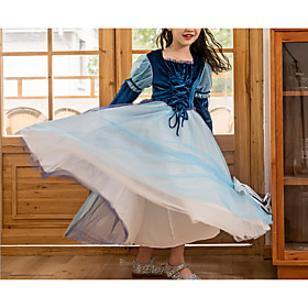 Princess Floor Length Flower Girl Dresses Party Tulle Long Sleeve Jewel Neck with Color Block