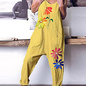 Women's Casual Streetwear Street Daily Wear High Waist Yellow Jumpsuit Floral Print