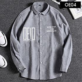 Men's Shirt Other Prints Solid Color Letter collared shirts Long Sleeve Casual Tops Designer Blue White Light gray