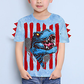 Kids Boys' T shirt Short Sleeve 3D Print Dinosaur Light Blue Children Tops Summer Active Regular Fit 4-12 Years