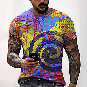 Men's Unisex Tee T shirt Shirt 3D Print Graphic Prints Spiral Stripe Print Short Sleeve Daily Tops Casual Designer Big and Tall Blue