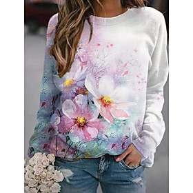 Femme Sweat-shirt Sweat Floral Graphique Imprimer du quotidien Des sports 3D effet basique Vêtement de rue Pulls Capuche Pulls molletonnés Rose Claire