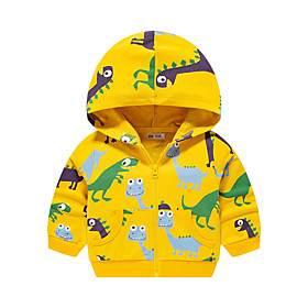 Kids Boys' Coat Long Sleeve Yellow Green Royal Blue Dinosaur Pocket Vacation Active Cool 3-6 Years