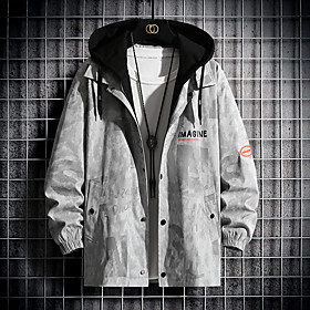 Men's Jacket Daily Fall Spring Regular Coat Regular Fit Windproof Warm Casual Jacket Long Sleeve Letter Print Dark Grey Light Grey