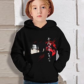 Sweat à capuche Garçon Enfants Naruto Manches Longues 3D effet Bande dessinée Animé Imprimer Noir Enfants Hauts L'autume Printemps Actif Le style mignon Quotid