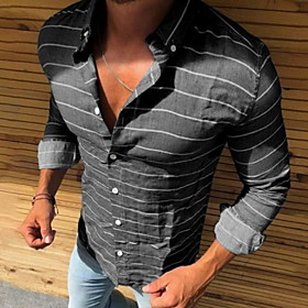 Men's Shirt Striped Long Sleeve Casual Tops Casual Sports Blue Green Black