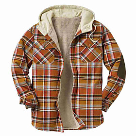 Men's Jacket Daily Fall Winter Regular Coat Regular Fit Thermal Warm Sporty Jacket Long Sleeve Geometric Quilted Orange Red