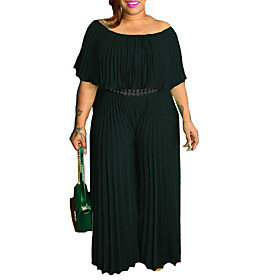 Women's Plus Size Jumpsuit Ruffle Solid Colored Half Sleeve Ordinary Basic Fall Summer Green Black XL XXL 3XL 4XL 5XL