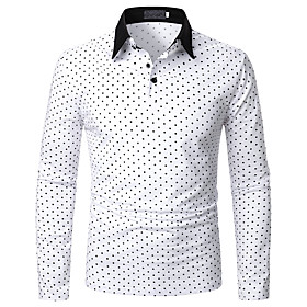 Men's Golf Shirt Polka Dot Button-Down Print Long Sleeve Street Tops Sportswear Casual Fashion Comfortable White