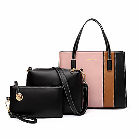 Women's Bags PU Leather Top Handle Bag Zipper Daily Outdoor Bag Sets 2021 Handbags Blushing Pink Green Black Brown