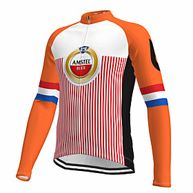 21Grams Men's Long Sleeve Cycling Jersey Spandex Red Stripes Bike Top Mountain Bike MTB Road Bike Cycling Quick Dry Moisture Wicking Sports Clothing Apparel /