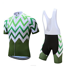 CAWANFLY Men's Short Sleeve Cycling Jersey with Bib Shorts Summer Black / Green Bike Sports Geometic Mountain Bike MTB Road Bike Cycling Clothing Apparel / Mic