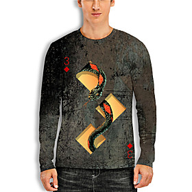Men's Unisex Tee T shirt Shirt 3D Print Graphic Prints Poker Print Long Sleeve Daily Tops Casual Designer Big and Tall Dark Gray
