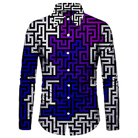 Men's Shirt 3D Print Geometry 3D Print Button-Down Long Sleeve Street Tops Casual Fashion Breathable Comfortable Purple