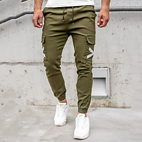 Men's Casual / Sporty Streetwear Comfort Outdoor Casual Daily Jogger Pants Tactical Cargo Trousers Pants Solid Color Full Length Drawstring Pocket Green