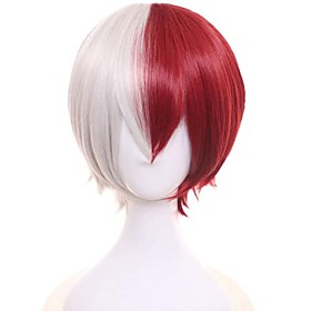 anime wigs for my hero academia shoto todoroki cosplay wigs with free wig cap woman girl red silver short wig