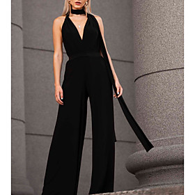Jumpsuits Minimalist Elegant Engagement Formal Evening Dress Halter Neck Sleeveless Floor Length Chiffon with Sleek 2021
