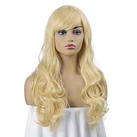 Ombre Blonde Long Wavy Hair Synthetic Wig Bangs For Black/White Women Natural Heat Resistant Daily/Party Fiber Wigs