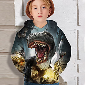 Sweat à capuche Garçon Enfants Manches Longues 3D effet Dinosaure Noir Enfants Hauts Automne Actif Standard 4-12 ans