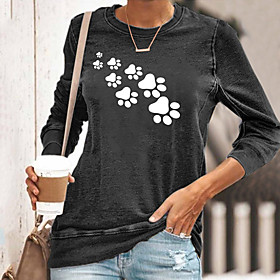 Women's Abstract Painting T shirt Graphic Animal Long Sleeve Print Round Neck Basic Tops Blue Yellow Gray