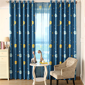 Modern Simple Print Blue Planet Shade Cloth Bedroom Living Room Balcony Curtain