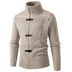 Men's Cardigan Solid Color Long Sleeve Sweater Cardigans Turtleneck Winter Khaki Black Brown