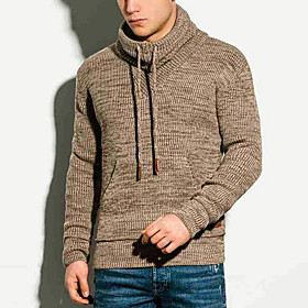 Men's Unisex Pullover Knitted Solid Color Stylish Vintage Style Long Sleeve Sweater Cardigans Stand Collar Fall Winter White Black Brown