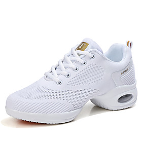 Women's Dance Sneakers Sneaker Thick Heel Round Toe White Black Lace-up Adults'