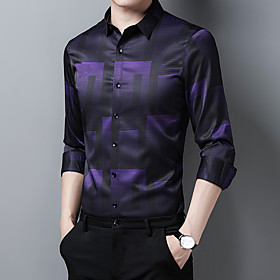 Men's Shirt non-printing Geometric Vintage Print Long Sleeve Home Tops Casual Vintage Classic Blue Purple Gray