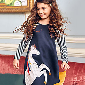 Kids Little Girls' Dress Unicorn Cartoon Stripes Casual Daily Blue Black Cotton Long Sleeve Cute Dresses Christmas Spring Summer 2-8 Years