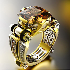 Rich Long Men's Band Ring Geometrical Black Zircon Copper Gold Plated Precious Fashion Vintage