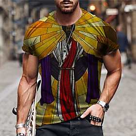 Men's Unisex Tee T shirt Shirt 3D Print Graphic Prints Human Print Short Sleeve Daily Tops Casual Designer Big and Tall Yellow