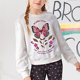 Kids Girls' Sweatshirt Long Sleeve Floral Butterfly Letter White Red Children Tops Fall Active Regular Fit 4-12 Years