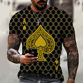 Men's Tee T shirt Shirt 3D Print Graphic Poker Plus Size Short Sleeve Casual Tops Basic Designer Slim Fit Big and Tall Blue Khaki White