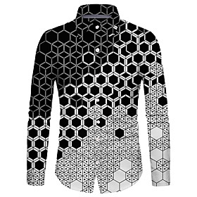 Men's Shirt 3D Print Geometry 3D Print Button-Down Long Sleeve Street Tops Casual Fashion Breathable Comfortable Black