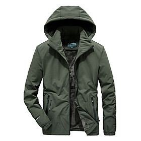 Men's Hiking Jacket Winter Outdoor Solid Color Windproof Warm Jacket Full Length Visible Zipper Traveling Winter Sports Dark Grey Army Green Black