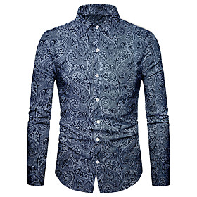 Men's Shirt 3D Print Floral 3D Print Button-Down Long Sleeve Street Tops Casual Fashion Breathable Comfortable Blue