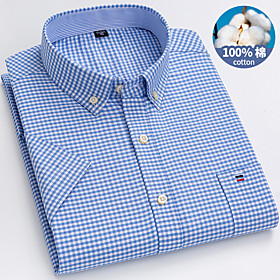 Men's Shirt Other Prints Lattice Solid Color Plus Size collared shirts Short Sleeve Casual Tops Designer Button Down Collar Blue Red Light Blue / Summer / Work