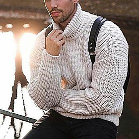 Men's Unisex Pullover Knitted Solid Color Stylish Vintage Style Long Sleeve Sweater Cardigans Turtleneck Fall Winter White