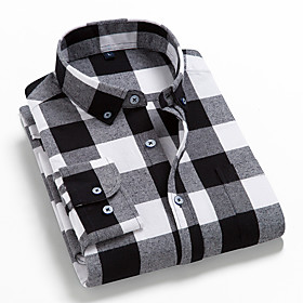 Men's Shirt Other Prints Plaid Lattice collared shirts Long Sleeve Casual Tops Designer Button Down Collar Light gray