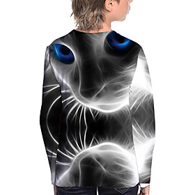 Kids Boys' T shirt Long Sleeve 3D Print Cat Black Children Tops Summer Active Regular Fit 4-12 Years