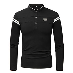Men's Golf Shirt Striped Solid Color Long Sleeve Street Tops Cotton Simple Fashion Classic Comfortable Khaki White Black